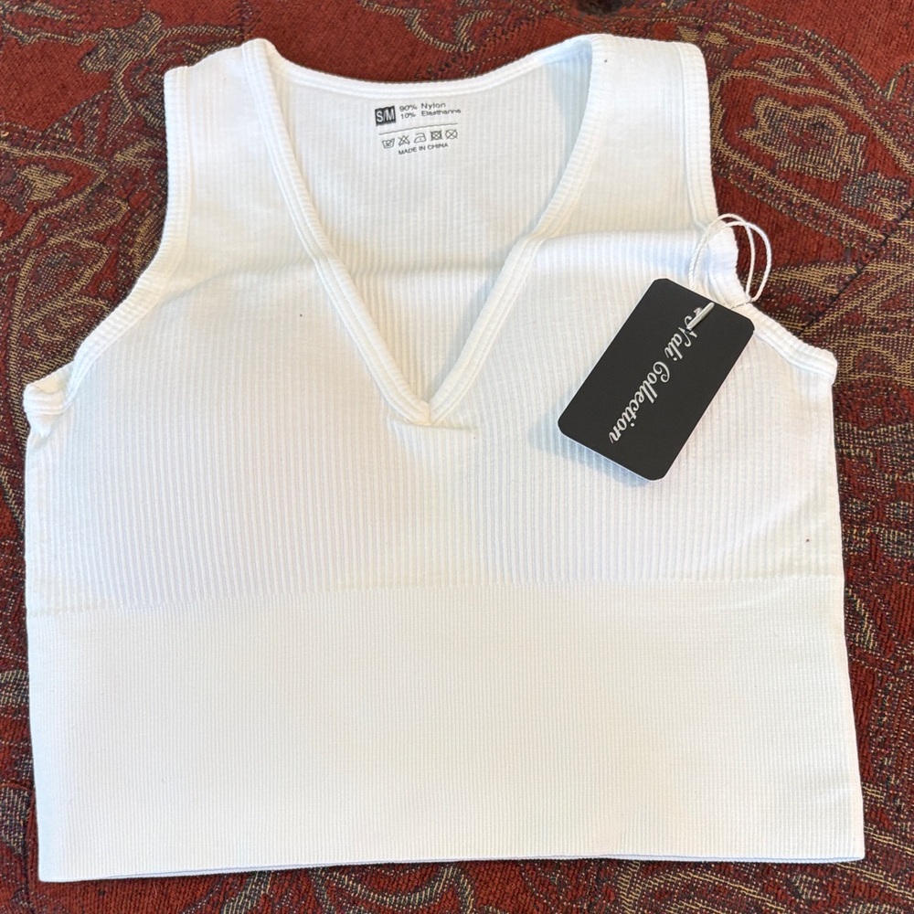 Women's White Ribbed Tank Top
